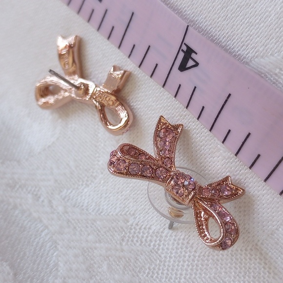KJL Bow Pink Rhinestone Rose Gold Post Earrings - Picture 5 of 5